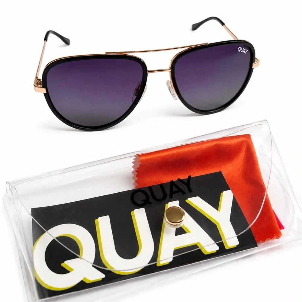 Quay Aviator Sunglasses in Black with Purple Gradient Lenses